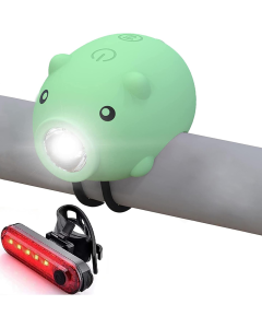 Sött griscykellampset med tuta och baklampa, USB-C-uppladdningsbart