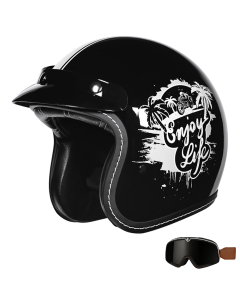 Retro 3/4 öppen motorcykelhjälm med glasögon för landsvägs- och cruiserkörning